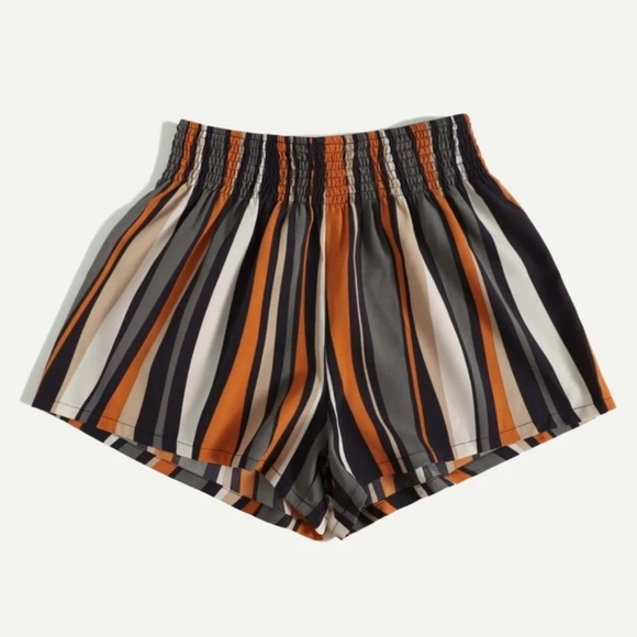 SHEIN VCAY Shirred Waist Striped Colorblock Shorts XS - Picture 2 of 5